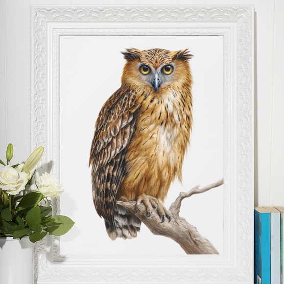 Watercolor Buffy Fish Owl Portrait Wall Art Print Poster, Unframed - Exotic - Picture 6 of 6
